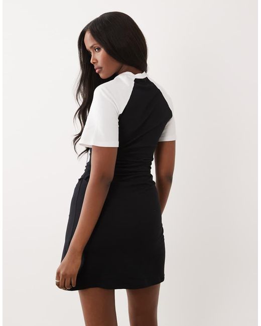 ASOS Natural Cinched Waist Mini Dress With Mono Colour Block Sleeves