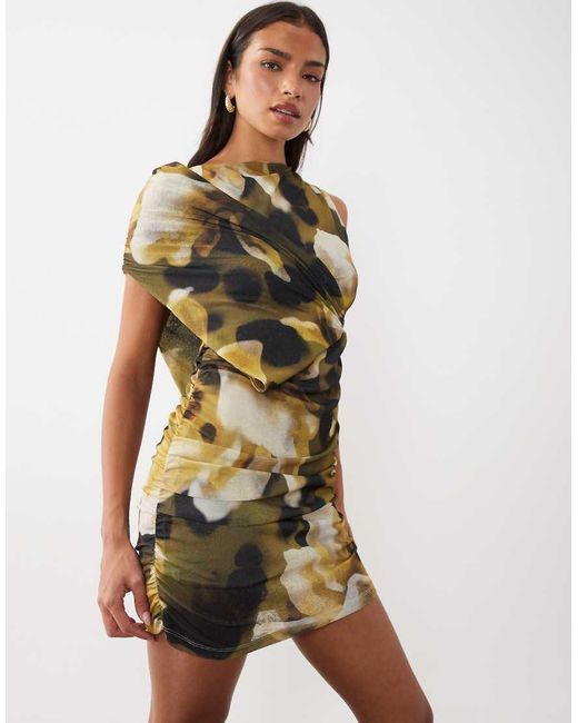 ASOS Multicolor Boat Neck Printed Draped Mini Dress