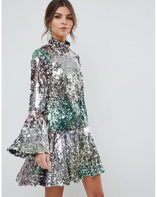 ASOS Premium Rainbow Mini Sequin Dress | Lyst