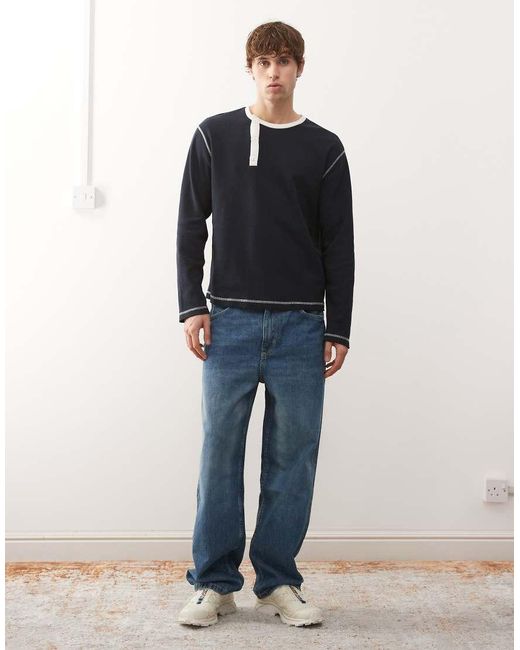 Top Con Cuello Panadero Y Diseño En Contraste De Collusion de hombre de color Blue