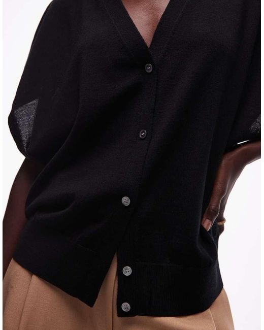 ARKET Black Merino Wool Button Through Knitted Vest