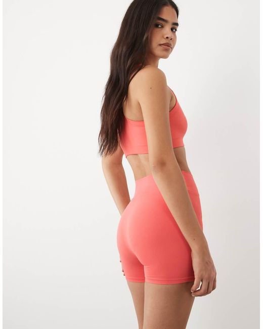 4505 Red Seamless Baby Rib Wrap Waist 3"" Booty Short