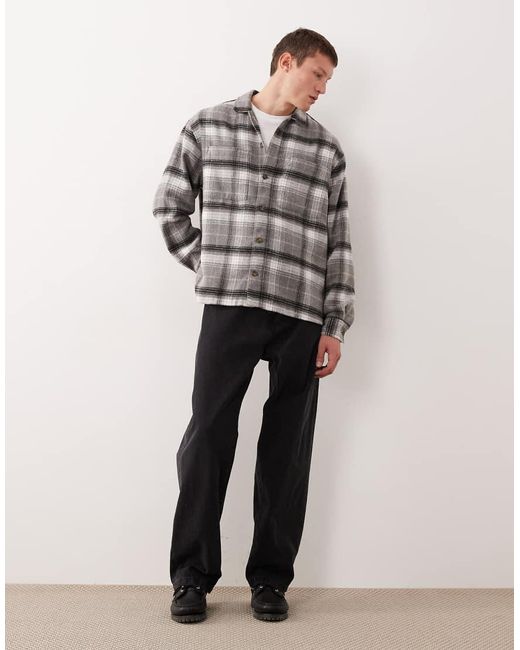 ASOS Gray Boxy Oversized Heavyweight Plaid Shirt for men