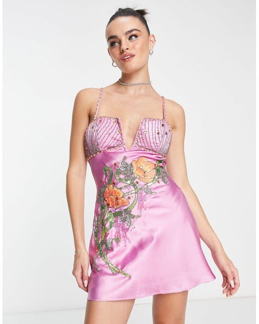 ASOS DESIGN premium cut out side mini dress in rose floral print broderie-Multi | Fashion Gone Rogue