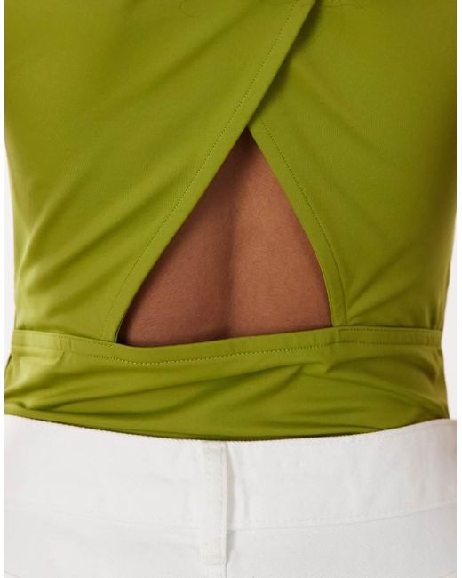 ASOS Green Polyamide Slinky Open Back Racer Bodysuit