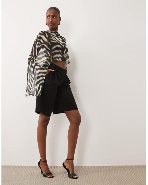 ASOS Brown Sheer Mesh High-low Cape Top