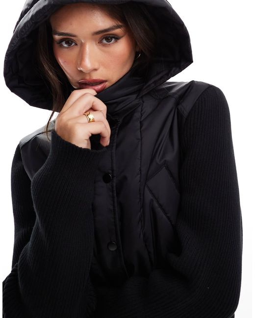 ASOS Black Hybrid Knit And Nylon Bomber
