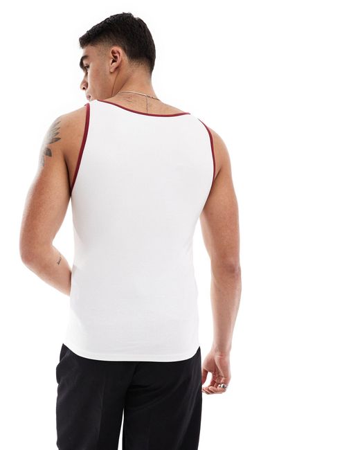 ASOS White Muscle Fit Ribbed Tank Top With Contrast Binding for men