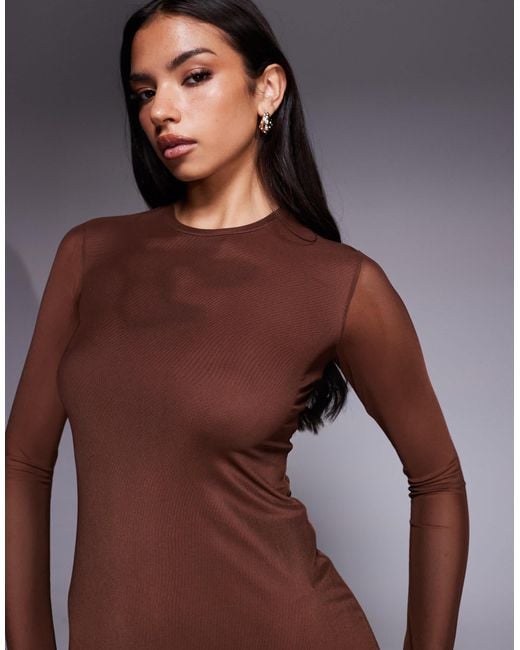AFRM Purple Didi Long Sleeve Mesh Midaxi Dress