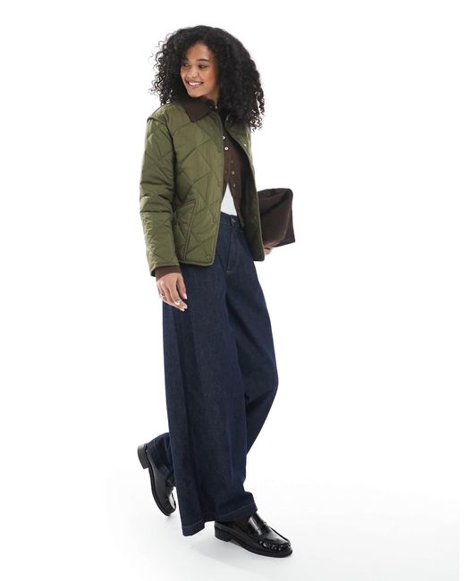 New Look Green Corduroy Collar Quilted Jacket