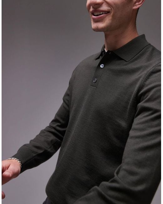ARKET Gray Merino Wool Knitted Long Sleeve Polo Shirt for men
