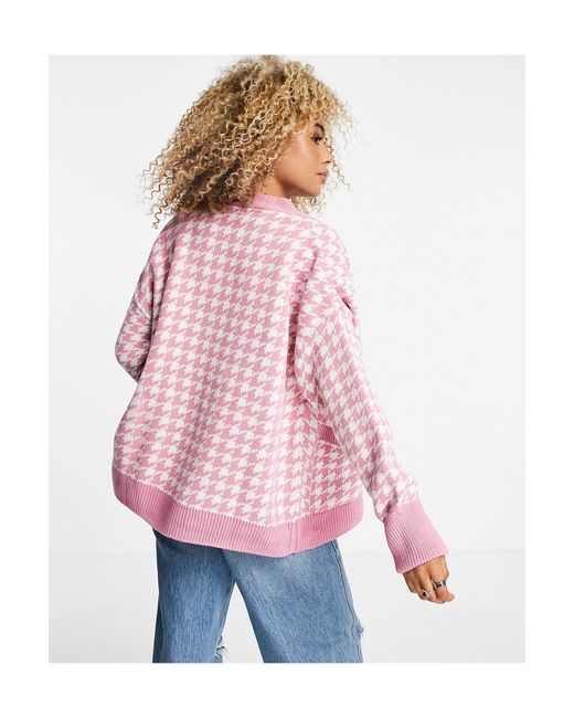 TOPSHOP Pink Knitted Houndstooth Cardi