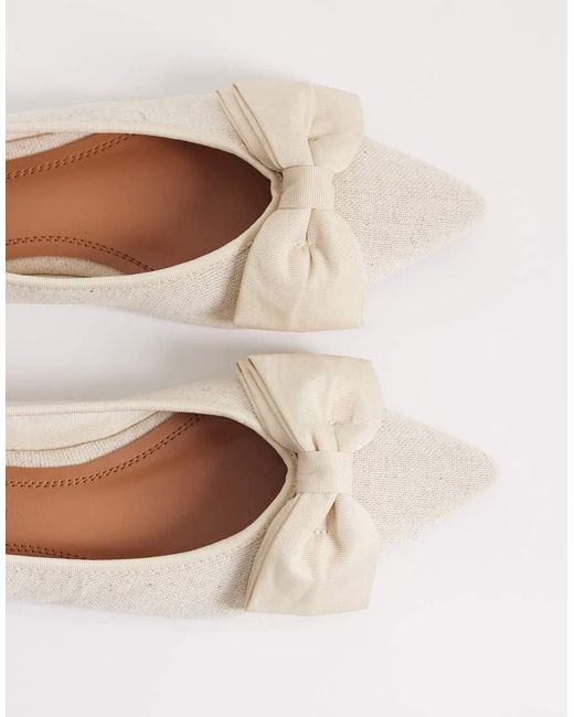 ASOS Natural Langston Bow Pointed Ballet Flats
