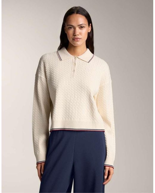 Oysho Blue Polo Neck Mini Cable Knit Jumper