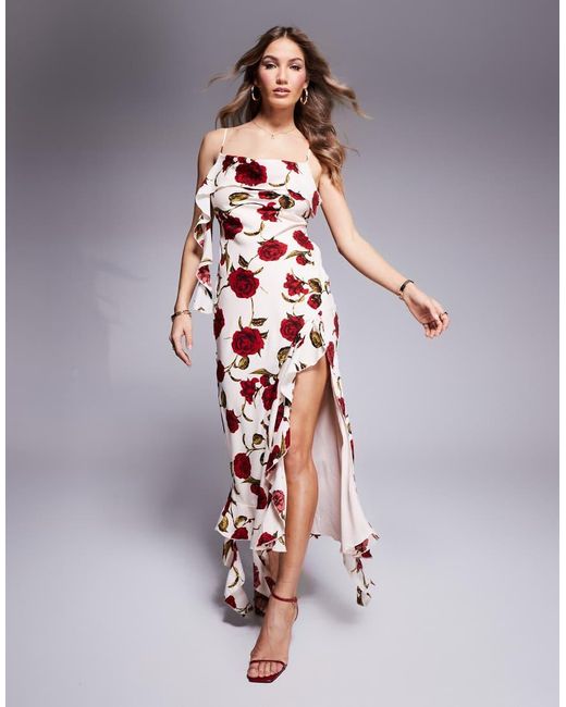 Love Triangle White Ruffle Maxi Dress With Open Back