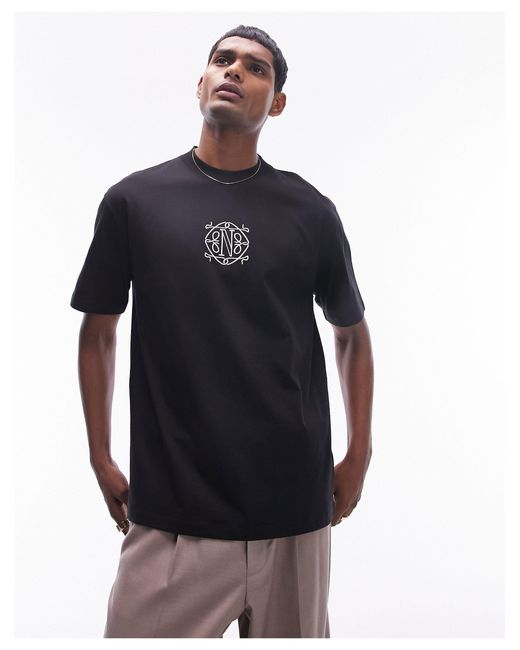 Topman Black Oversized Fit T-shirt With Nolita Front And Back Embroidery for men