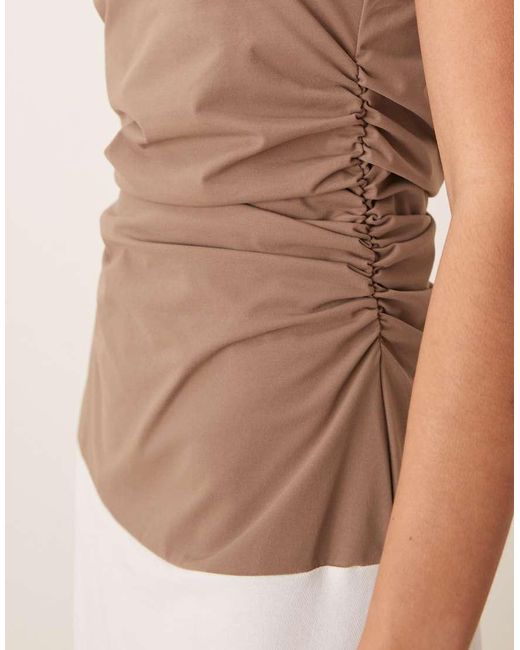 ASOS Natural Bandeau Midi Dress With Poplin Skirt