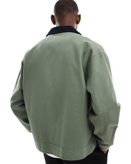 ASOS Green Harrington Jacket With Cord Collar for men