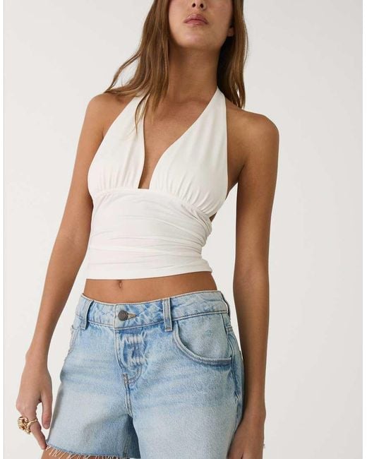 Stradivarius Blue Gathered Halter Top