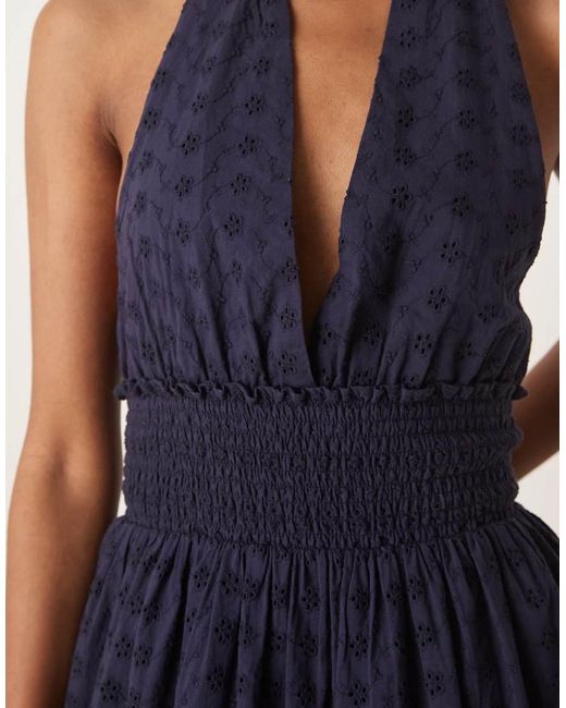 Iisla & Bird Blue Halterneck Broderie Mini Beach Dress