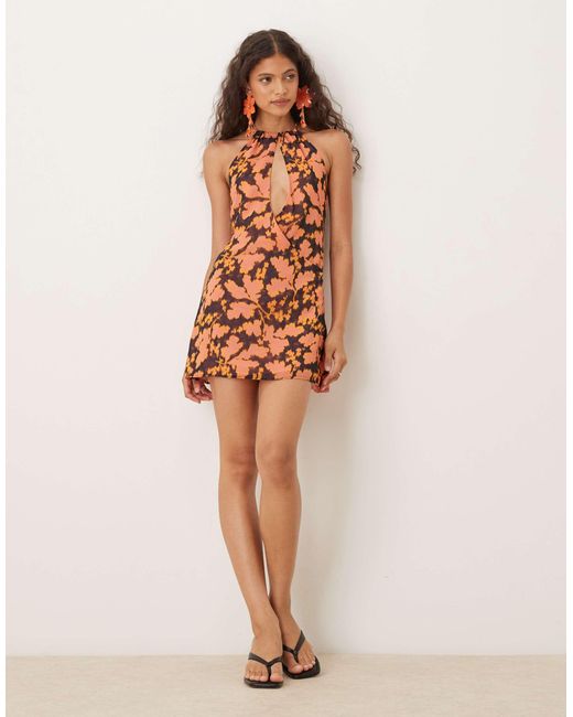 Motel Women's Natural Veslina Floral Print Halter Mini Dress