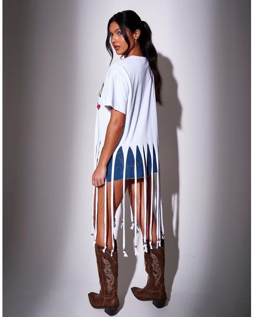 South Beach Blue Wild West Printed Fringe Oversized T-Shirt