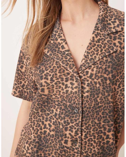 ASOS Brown Boxy Revere Waffle Shirt