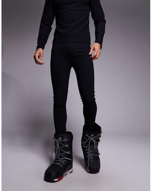 ASOS 4505 Ski & Snow Black Asos 4505 Ski Thermal Ribbed Fleece Back Base Layer Leggings With Sweat Wicking for men