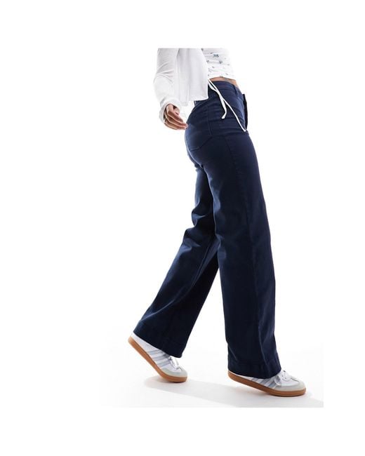 Monki Blue Stretch Cotton Wide Leg Pants