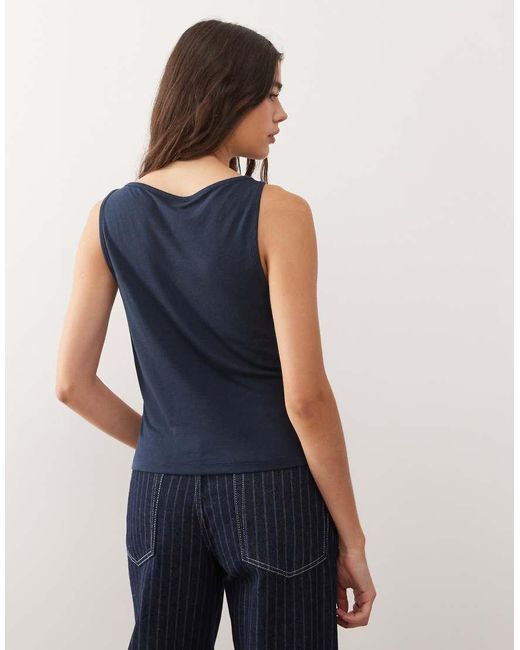 Collusion Blue Textured Slash Neck Vest