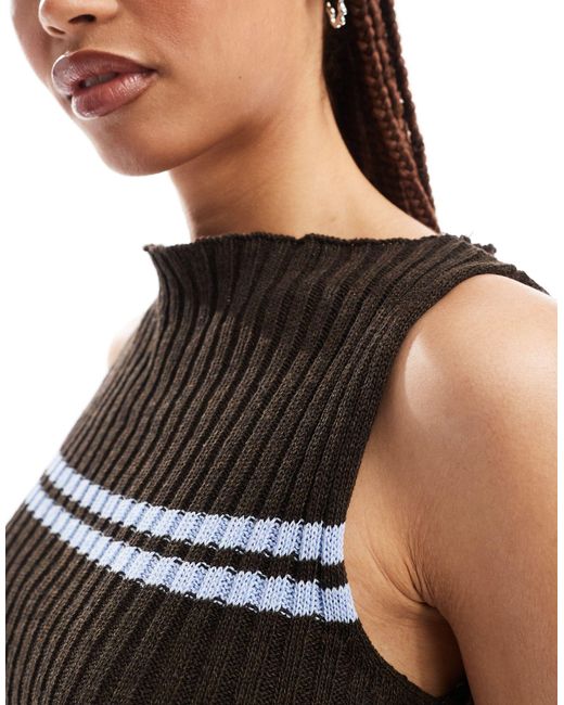 Collusion Brown Knitted Blue Stripe Vest