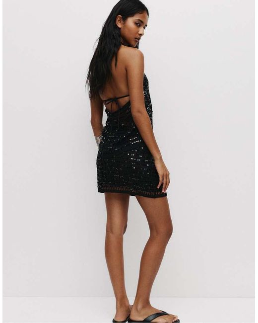 Pull&Bear Gehaakte Mini Rok Met Lovertjes in het Black