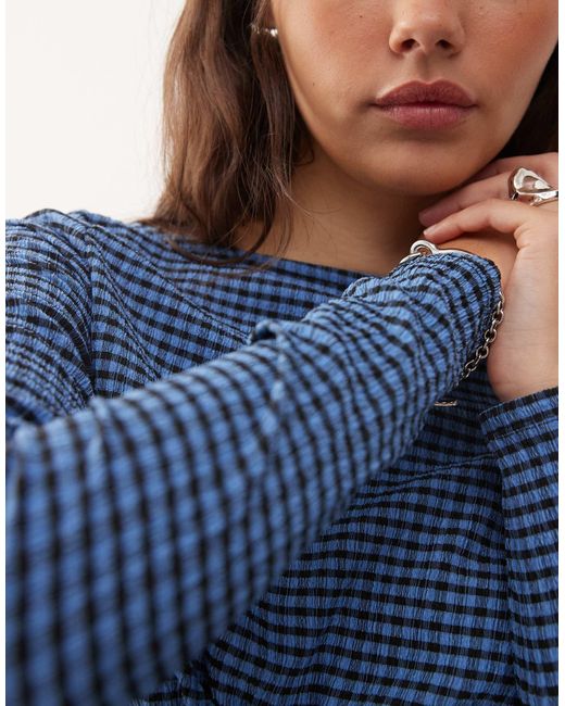 Collusion Blue Textured Gingham Slash Neck