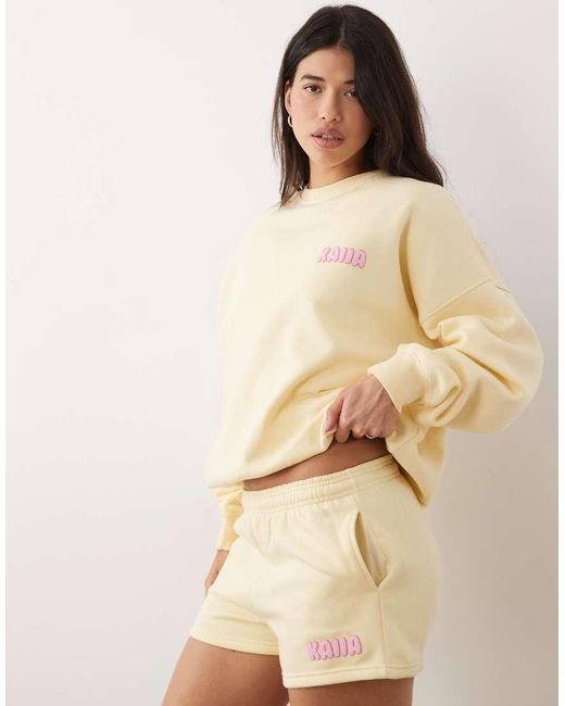 Kaiia Natural Cotton Rich Contrast Printed Logo Sweatshirt Fabric Mini Shorts