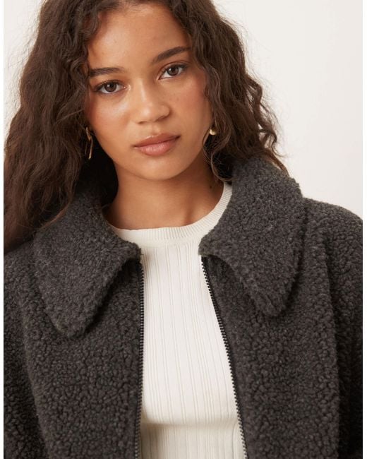 ASOS Natural Collared Borg Fleece Zip Through