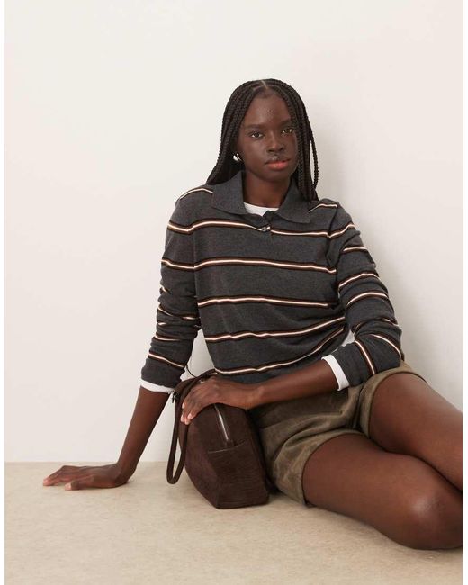 Mango Brown Long Sleeve Polo Top