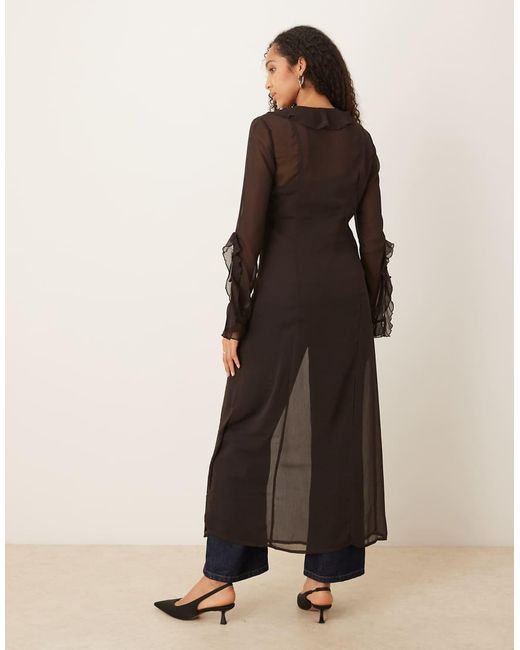 Glamorous Brown Ruffle Neck Maxi Dress