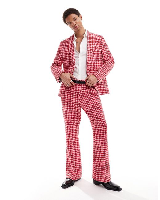 Twisted Tailor Red Houndstooth Suit Trouser for men
