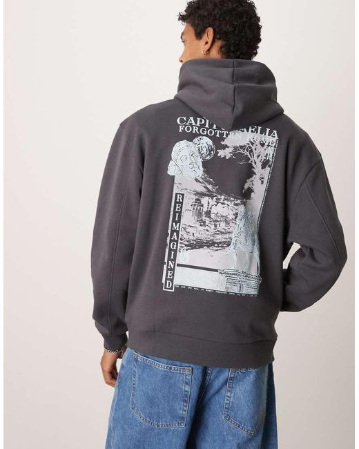 Felpa Oversize Grigia Con Cappuccio E Stampa Sul Retro di ASOS in Gray da Uomo