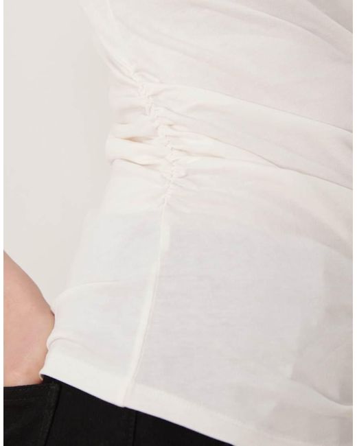 Vila T-Shirt Met Korte Mouwen En Gerimpelde Zijkant in het White