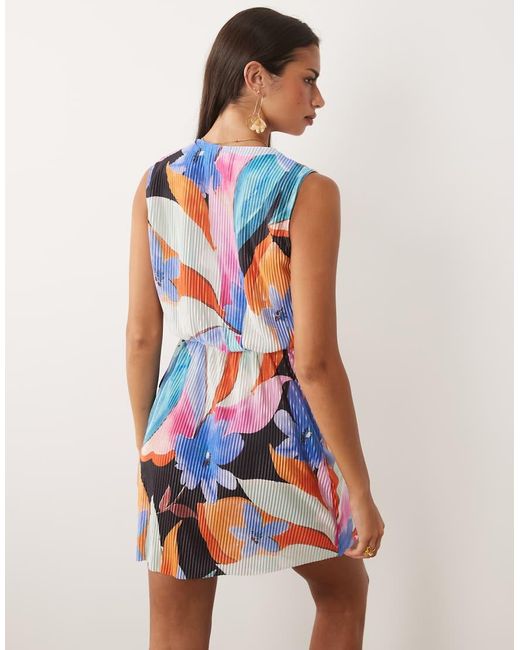 ASOS Multicolor Plissé Sleeveless Wrap Tie Front Mini Dress
