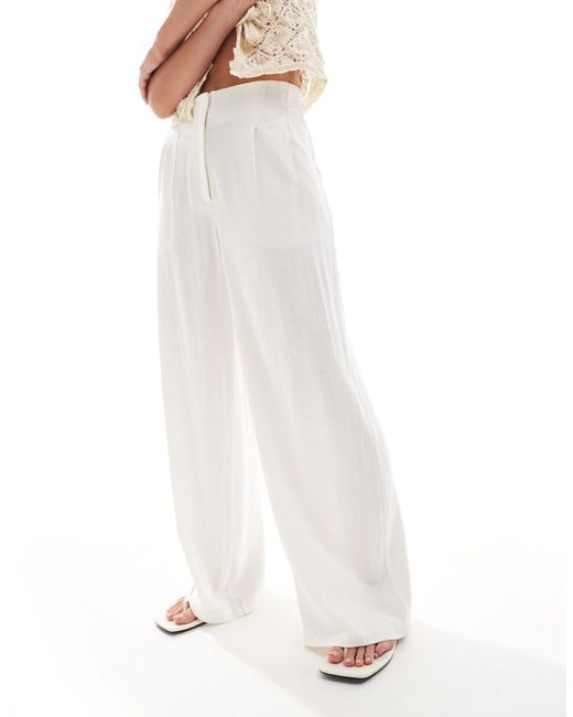 ASOS White Asos Design Petite High Waist Seam Detail Trousers With Linen