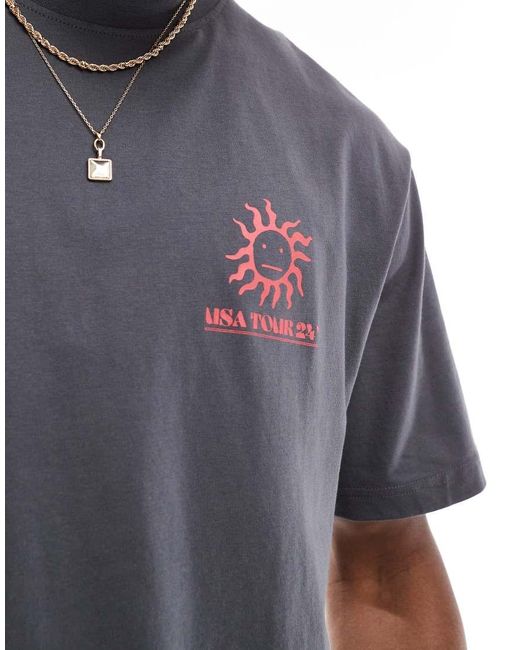 Only & Sons T-Shirt Met Oversized Pasvorm En Usa Tour-Print Op De Achterkant in het Gray voor heren