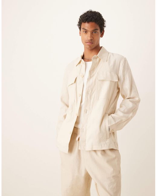 Mango – hemdjacke aus leinen in Natural für Herren