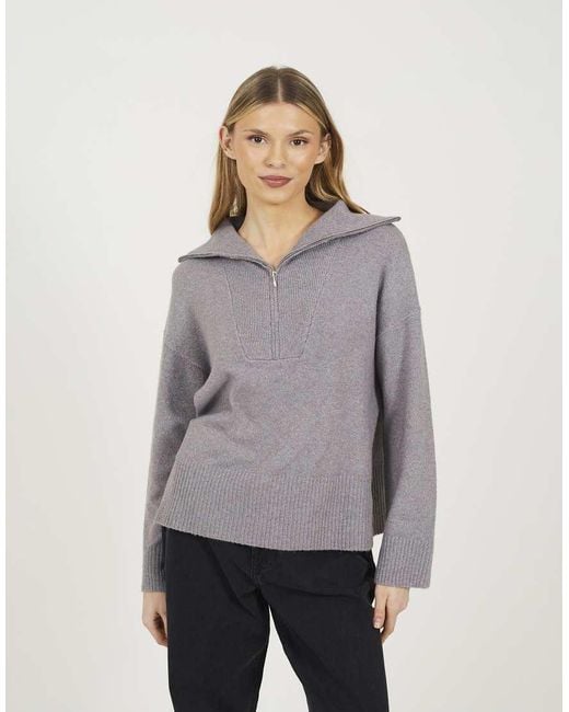 Brave Soul Gray Half Zip Knitted Jumper