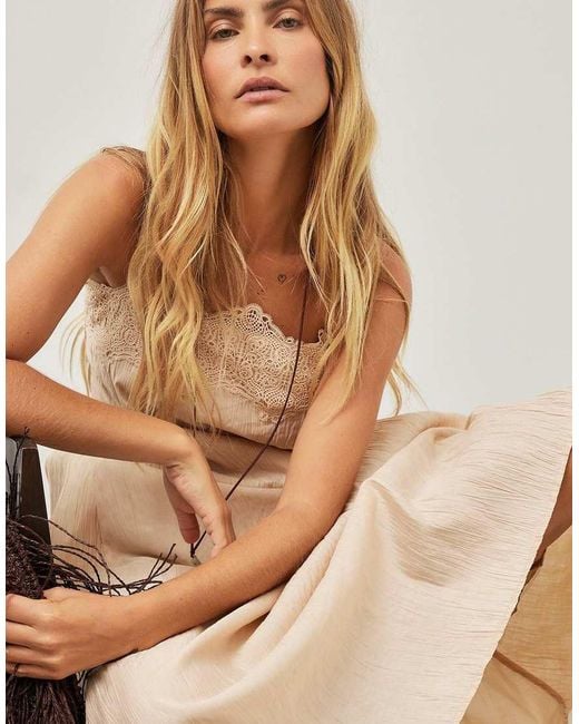 NA-KD Brown Crinkle Lace Detail Maxi Dress