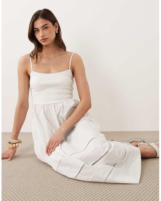 Nobody's Child Natural Goldie Cotton Scoop Neck Cami Straps Bodice Detail Midi Dress