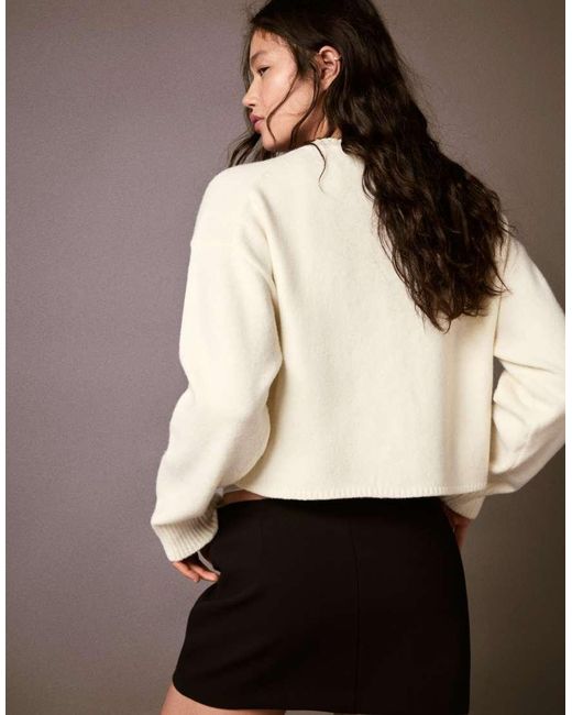 Bershka Brown Round Neck Button-up Knit Cardigan