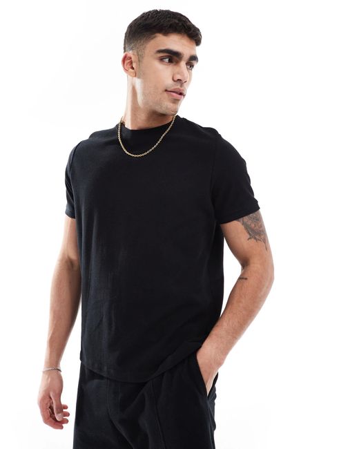 Bershka – strukturiertes t-shirt in Black für Herren