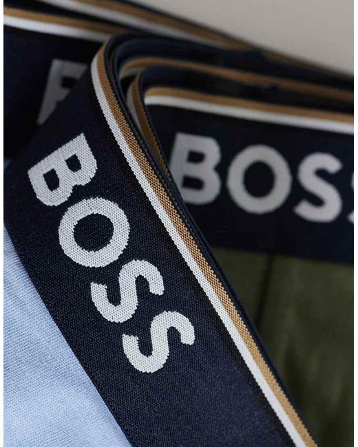 Boss Blue Power 3 Pack Logo Contrast Waistband Trunks for men